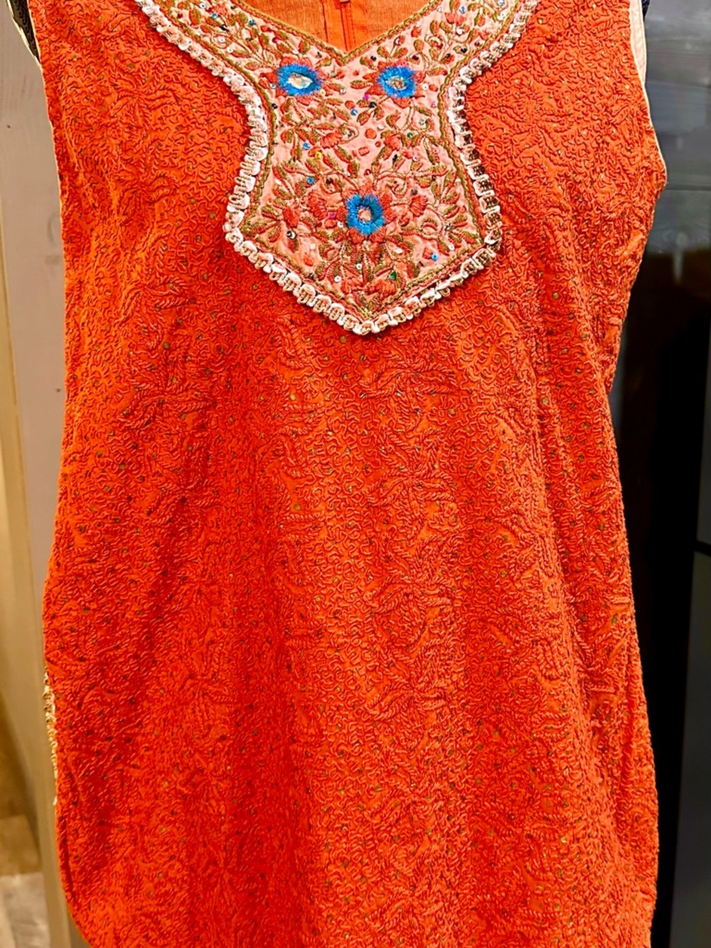 Embroidered Orange Sleeveless Women’s Top